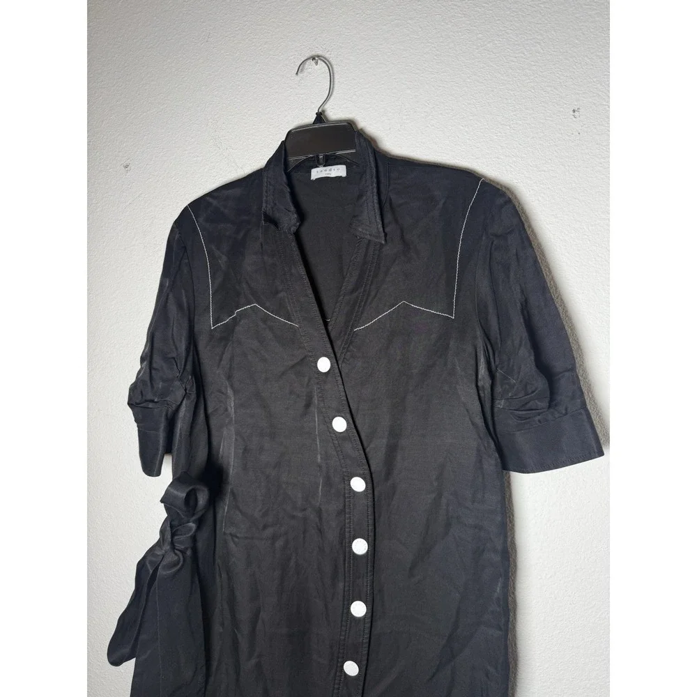 Sandro Paris Kunga Women's Black Snap Front Viscose Linen Dress Size 40/LG - Picture 3 of 13
